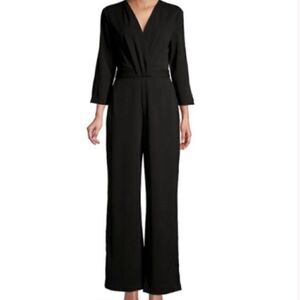 Halston Jumpsuit Black Wide Leg Long Sleeves